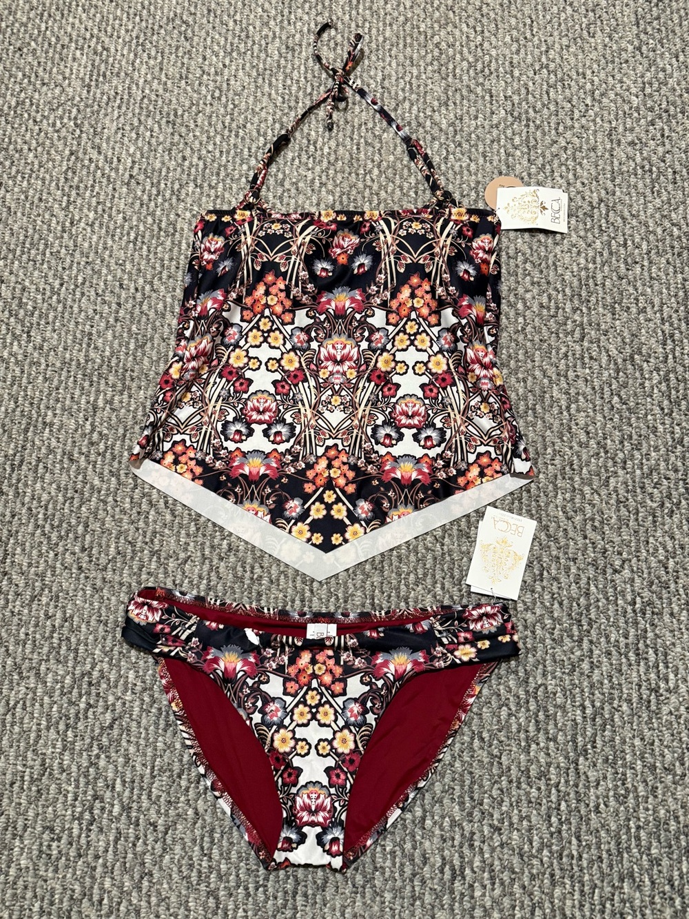 Becca Havana floral-print V-hem tankini top set
